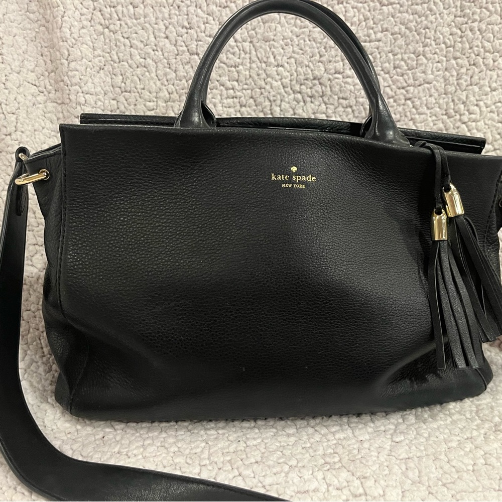 kate spade Black Leather Tote with Tassel